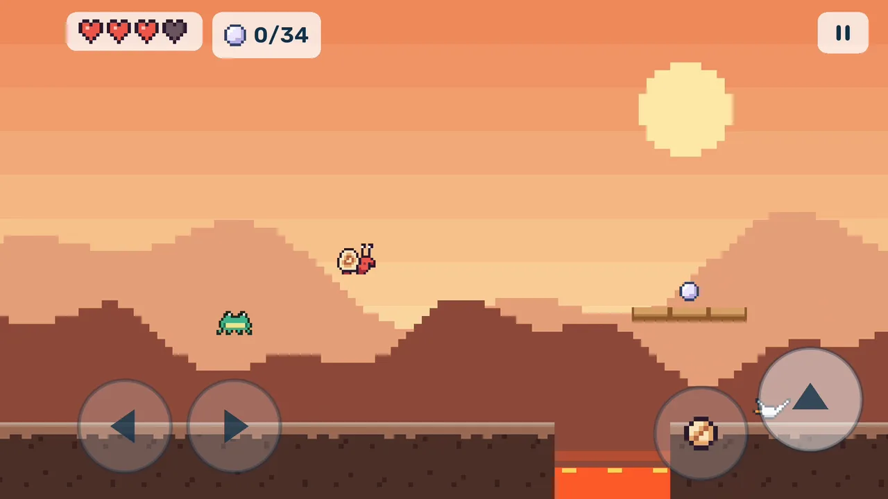 Ember Ridge: lava pits, a frog mid-leap and a gull.
